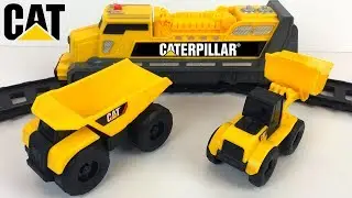 CAT IRON DIESEL TRAIN WITH MOTORIZED ENGINE LOCOMOTIVE CATERPILLAR DUMP TRUCK & BULLDOZER - UNBOXING