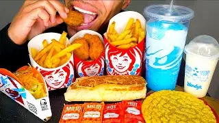 ASMR WENDY'S VS TACO BELL CHICKEN NUGGETS BURRITO FROSTY FRIES MUKBANG JERRY EATING SHOW NO TALKING