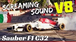 Sauber C32 EPIC Burnouts + Screaming V8 sound! - Ericsson & Leclerc - Formula 1 Milan Festival 2018