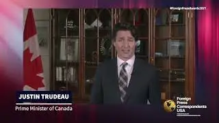 Prime Minister Justin Trudeau speaks at the Association of Foreign Press Correspondents (AFPC-USA)
