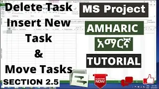 Ms project Amharic አማርኛ tutorial Insert, Delete and Move tasks - Creating new tasks section 2.5