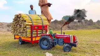 handmade mini mf 385 tractor | Massey Ferguson Tractor | sugarcane trolley video | Nadeem Vlog
