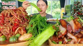 กินส้มตำปลาร้าเผ็ดๆ‼️คอหมูย่าง ชะอม ถั่วพูแซ่บๆจ้า