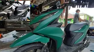 Honda beat street di pasang stiker Hijau army (doff)//wrapping