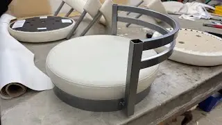 How to upholster a round bar stool. #upholstery #interiordesign #craft