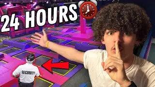 24 HOUR OVERNIGHT CHALLENGE In TRAMPOLINE PARK!! (CAUGHT!!)