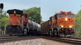 Very fast 2x1 BNSF Cargill feed train rounds the curve!! BNSF Transcon: Emporia sub..6/14/25