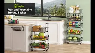 1Easylife Stackable Metal Wire Basket Cart with Rolling Wheels, Utility Rack With 2 Free Baskets