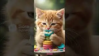 Cat eating macaron 고양이 마카롱 먹방 😻