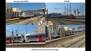 E402B, intercity per la Sicilia con E464 bimodali e ETR500 alla stazione di Salerno.