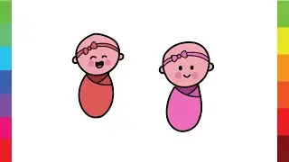 How to draw a  TWIN BABY GIRLS  - Easy Tutorial for Kids, Toddlers, Preschooler
