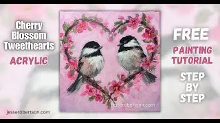 Acrylic Painting Tutorial | Cherry Blossom Tweethearts 🌸🩷