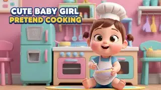 Cute Baby Girl Cooking in Toy Kitchen | Fun Kids Cartoon