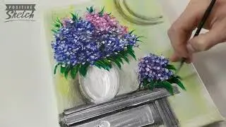 Still life Hydrangea, Acrylic painting, Easy