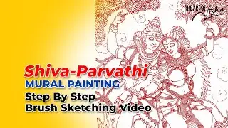 SHIVA PARVATHI | Step by Step Brush Sketching Method | The Art of Nisha | Mural Painting Tutorial