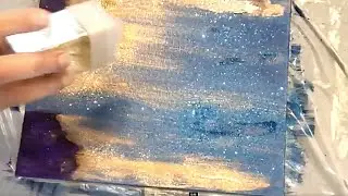 DIY Violet, Blue, Teal, Gold Glitter Abstract Canvas Wall Art
