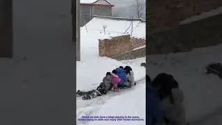 Snow Fun: Kids Collaborate to Play and Slide in a Winter Wonderland