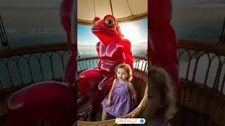 Monster frog hot air ballon & girl