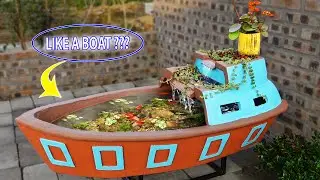 Unique and Creative Ideas from Cement - Make Beautiful Waterfall Aquarium like a boat at home