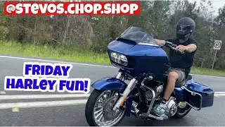 @stevos.chop.shop Friday arvo fun on Harley Davidsons. *beers and skids*