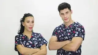 PRINTED SCRUBS TOP - HEARTH LOVE