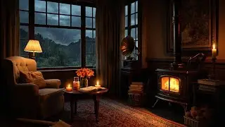 Evening Jazz by the Fire 🕯️ Warm Glow, Soft Rain & Relaxed Vibes #jazzambience #JazzForRelaxation