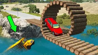 Cars vs Impossible Loop Bridge - Cars vs Log Bridge #1 - Beamng Drive Cars Crash Test