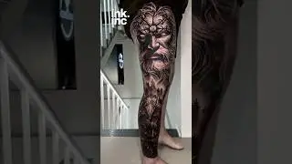 Odin & Fenrir Leg Sleeve Tattoo | Realistic Norse Blackwork #tattoo #wolftattoo