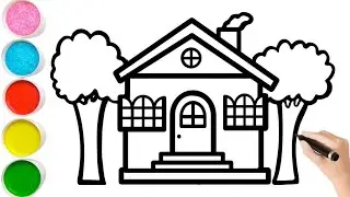 How to draw cute and easy House and Tree | Easy drawing, Painting and Coloring for Kids