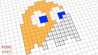 HOW TO DRAW PAC-MAN GHOST PIXEL ART | CLYDE PIXEL ART TUTORIAL | PIXEL DRAW
