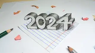 Draw 2024 in 3d Drawing . easy step-by-step for beginners