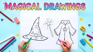 Draw and Color a Wizard&rsquo;s Cloak, Magic Wand and Hat | Easy Drawing for Kids | Kiko Draws and Colors