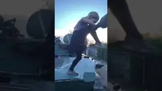 Russian little girl playing with Tank #russianukrainianwar #russia