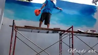 cara melukis langit dan awan di dinding