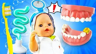 Baby Born doll & babysitter visit hospital. First Aid Kit for baby dolls. Play dolls & toys for kids