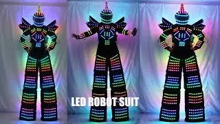 Full Color LED Robot Costume Stilts Walker LED Suit Costume Helmet Laser Gloves CO2 Gun Jet Machine