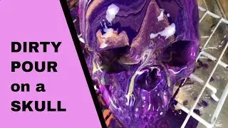 #026 Dirty pour on a human plaster skull/ neon paint UV