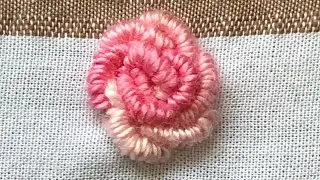 23. Bullion knot rose with bullion centre - stitch along - fabric dictionary of stitches