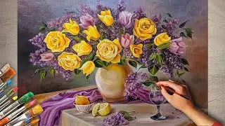 How To Paint Bouquet of Flowers oil painting time-lapse| Как нарисовать букет цветов