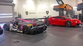 Lamborghini Gallardo Super Trofeo Race Car Startup next to our LP570-4 Super Trofeo Stradale