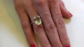 5ct Oval Lemon Quartz Engagement Ring, 14K Gold light Yellow Statement Ring, Diamond Half Band