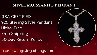 King Of Bling's Yellow Sterling Silver Charm Cross Pendant Men & Women 2.50ct VVS D Moissanite