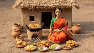 Miniature Doll Makes Crispy Pakoras in Rain ASMR | Village Tiny Kitchen
