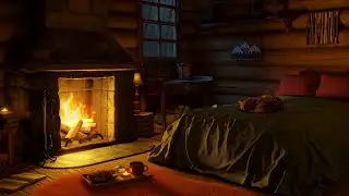 Cozy Winter Storm Ambience with Icy Howling Wind and Fireplace Crackling Fire Sounds
