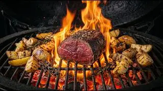 Juicy Venison Meat Cooked Outdoors (Kamado Bono)