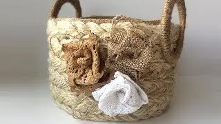 Плетеная корзинка из джутовой веревки / Простая идея плетеной корзинки из джута