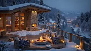 Cozy Winter Jazz at Snowy Caf&eacute; Terrace by the Warm Fireplace❄️| Relaxing Night Jazz for Study & Rest