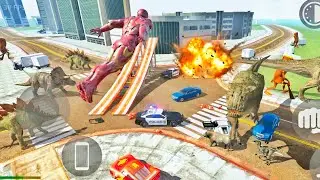 Franklin 🧍&zwj;♂️ with Iron Man 🤖 against Dinosaurs 🦖 in Indian Bike Driving 3D 🏍️