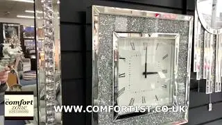 Mirrored Crushed Diamante Square Wall Clock