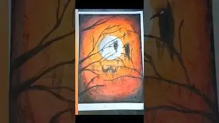 Halloween drawing #scary bird drawing Halloween #oil pastel drawing
